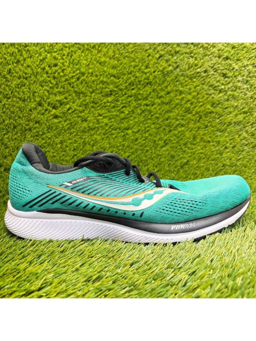 Saucony Guide 14 Mens Size 12 Green Black White Athletic Running Shoes Sneakers
